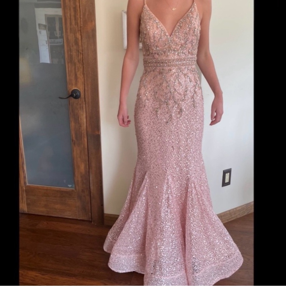 Elegant Pink Sequin Evening Gown